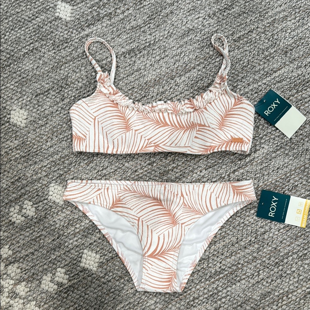 Roxy Orange and White Bikini with Organic Wave Pattern